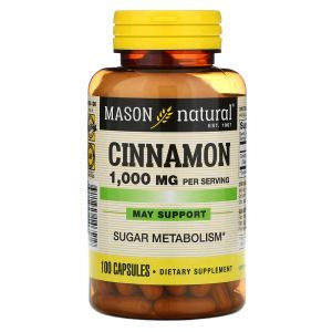 Кора корицы, Cinnamon, Mason Natural, 1000 мг, 100 капсул