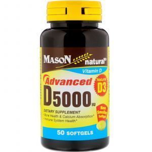Витамин Д, D5000 IU, Mason Natural, 5000 МЕ, 50 гелевых капсул