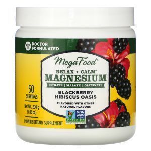 Магний, Relax + Calm Magnesium, MegaFood, оазис ежевики и гибискуса, 200 г
