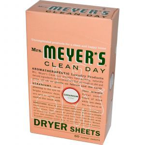Салфетки для сушильной машины, (Dryer Sheets, Geranium Scent), Mrs. Meyers Clean Day, 80 шт