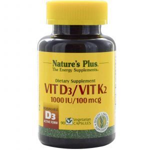 Витамин К2, Витамин Д3, Nature's Plus, 90 капс