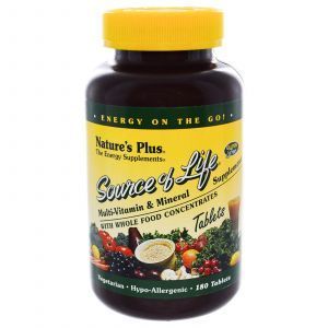 Витамины и минералы, Multi-Vitamin & Mineral, Nature's Plus, Source of Life, с цельнопищевыми концентратами, 180 таблеток