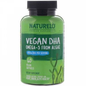 ДГК, Омега-3 из водорослей, для веганов, Vegan DHA, Omega-3 from Algae, NATURELO, 800 мг, 60 кап.