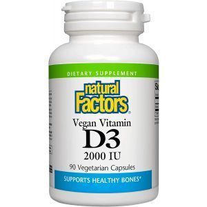 Витамин Д3 для веганов, Vegan Vitamin D3, Natural Factors, 50 мкг (2000 МЕ), 90 вегетарианских капсул