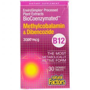 Метилкобаламин и дибенкозид, Methylcobalamin & Dibencozide, Natural Factors, 3000 мкг, 30 таб.