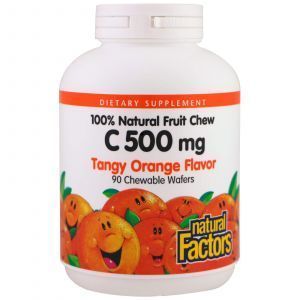 Витамин C, с апельсиновым вкусом, Vitamin C, Natural Factors, 500 мг, 90 таб.