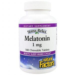 Мелатонин, Melatonin, Natural Factors, 180 жевательных таблеток