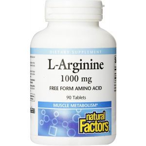 L-Аргинин, L-Arginine, Natural Factors, 1000 мг, 90 капсул