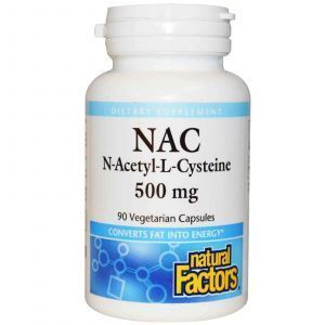 N-ацетинцистеин, Natural Factors, 500мг, 90 кап.