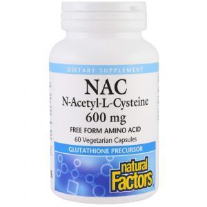 N-ацетил-L-цистеин, N-Acetyl-L-Cysteine, Natural Factors, 600 мг, 60 кап.