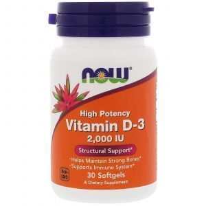 Витамин Д-3, Vitamin D-3 High Potency, Now Foods, 2,000 МЕ, 30 гелевых капсул