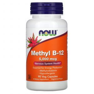 Витамин В-12, Methyl B-12, Now Foods, метил, 5000 мкг, 90 вегетарианских капсул 