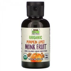 Підсолоджувач Monk Fruit, екстракт плодів архату, Sweetener, Now Foods, Real Food, органік, рідкий, зі смаком гарбуза, 53 мл