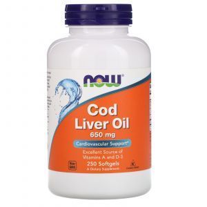 Рыбий жир из печени трески, Cod Liver Oil, Now Foods, 650 мг, 250 гелевых капсул