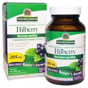 Черника экстракт, Bilberry, Nature's Answer, 205 мг, 90 вегетарианских капсул 