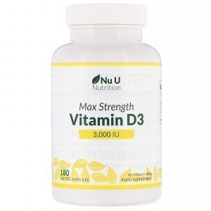 Витамин Д3, Vitamin D3, Nu U Nutrition, 3000 МЕ, 180 гелевых капсул