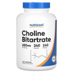 Холін бітартрат, Choline Bitartrate, Nutricost, 650 мг, 240 капсул