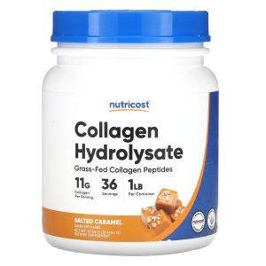 Колаген гідролізат, Collagen Hydrolysate, Nutricost, зі смаком солоної карамелі, 454 г
