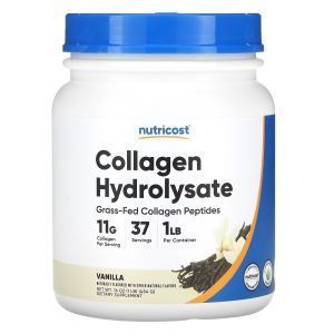 Колаген гідролізат, Collagen Hydrolysate, Nutricost, з ванільним смаком, 454 г