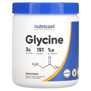 Глицин, Glycine, Nutricost, без добавок, 454 г