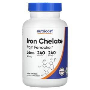 Хелат заліза, Iron Chelate, Nutricost, 36 мг, 240 капсул