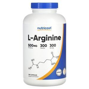 L-аргинин, L-Arginine, Nutricost, 500 мг, 300 капсул