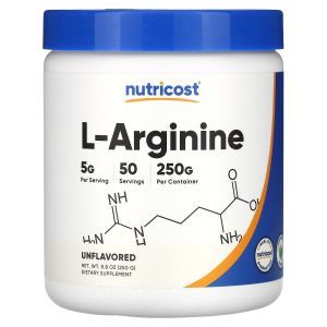 L-аргинин, L-Arginine, Nutricost, без добавок, 250 г