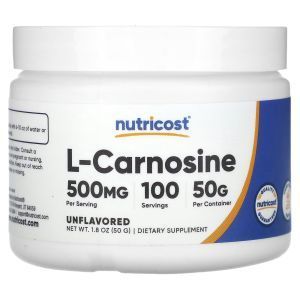 Карнозин, L-Carnosine, Nutricost, без добавок, 50 г