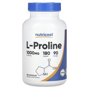 Пролин, L-Proline, Nutricost, 1000 мг, 180 капсул (500 мг в 1 капсуле)