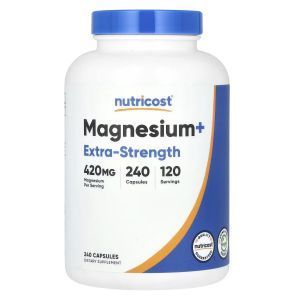 Магній+, Magnesium+, підвищена сила дії, Nutricost, 420 мг, 240 капсул (210 мг на 1 капсулі)