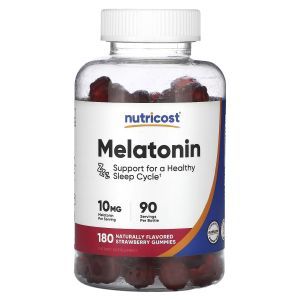 Мелатонин,  Melatonin, Nutricost, со вкусом клубники, 10 мг, 180 жевательных таблеток
