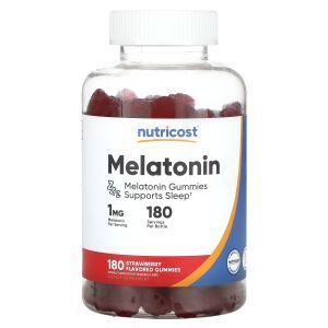 Мелатонін, Melatonin, Nutricost, зі смаком полуниці, 1 мг, 180 жувальних таблеток