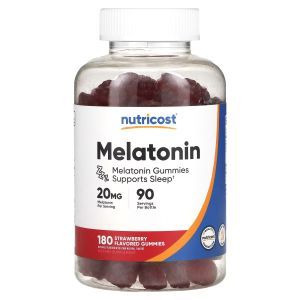 Мелатонин,  Melatonin, Nutricost, со вкусом клубники, 20 мг, 180 жевательных таблеток