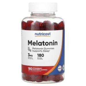 Мелатонин,  Melatonin, Nutricost, со вкусом клубники, 3 мг, 180 жевательных таблеток