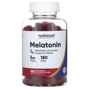 Мелатонин,  Melatonin, Nutricost, со вкусом клубники, 5 мг, 180 жевательных таблеток