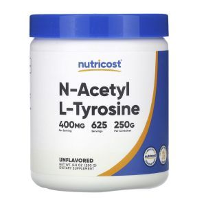 N-ацетил L-тирозин, N-Acetyl L-Tyrosine, Nutricost, без добавок, 250 г 
