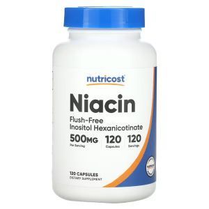 Ниацин, Niacin, Flush-Free, Nutricost, не вызывающий приливов, 500 мг, 120 капсул