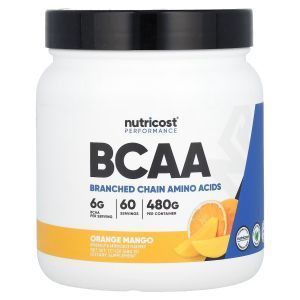 Аминокислоты BCAA, Amino acids BCAA, Nutricost, Performance, со вкусом апельсина и манго, 480 г