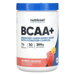 Амінокислоти BCAA+, Amino Acids BCAA+, Nutricost, Performance, малиновий лимонад, 399 г