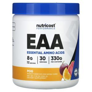 Аминокислоты POG, Essential Amino Acids (EAA), Nutricost, Performance, маракуйя, апельсин и гуава, 330 г