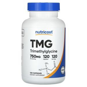 Триметилглицин, TMG Trimethylglycine, Nutricost, 750 мг, 120 капсул