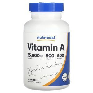 Витамин А, Vitamin A, Nutricost, 25000 МЕ, 500 мягких таблеток