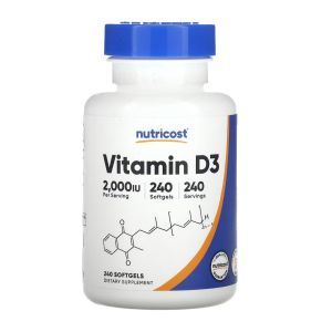 Вітамін Д3, Vitamin D3, Nutricost, 2000 МО, 240 м'яких таблеток