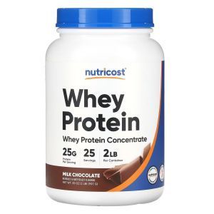Сироватковий протеїн, Whey Protein Concentrate, Nutricost, концентрат, зі смаком молочного шоколаду, 907 г