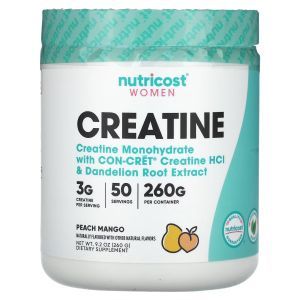 Креатин, Creatine, Nutricost, для женского здоровья, персик и манго, 260 г