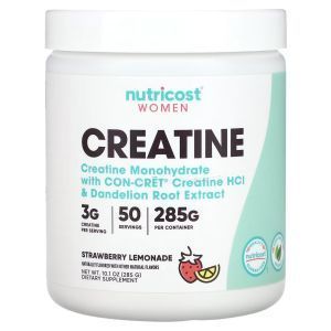 Креатин, Creatine, Nutricost, для жіночого здоров'я, зі смаком полуничного лимонаду, 285 г