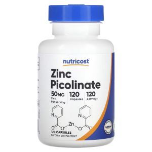 Пиколинат цинка, Zinc Picolinate, Nutricost, 50 мг, 120 капсул
