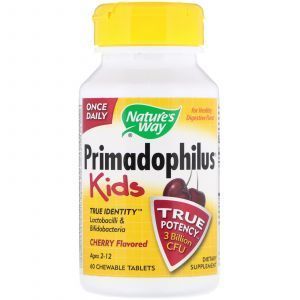 Пробиотики для детей,Primadophilus Kids, Nature's Way, со вкусом вишни, 60 жевательных таблеток