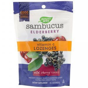 Бузина, леденцы с витамином С, Sambucus Elderberry, Vitamin C Lozenges, Nature's Way, 24 леденца