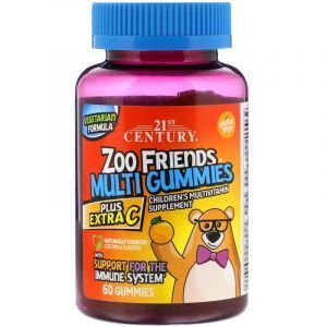 Мультивитамины для детей с витамином С, Zoo Friends Multi Gummies, Plus Extra C, 21st Century, 60 шт.